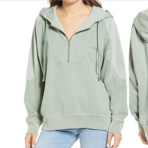 closed sage green quarter zip organic cotton oversized hoodie sweater size xs